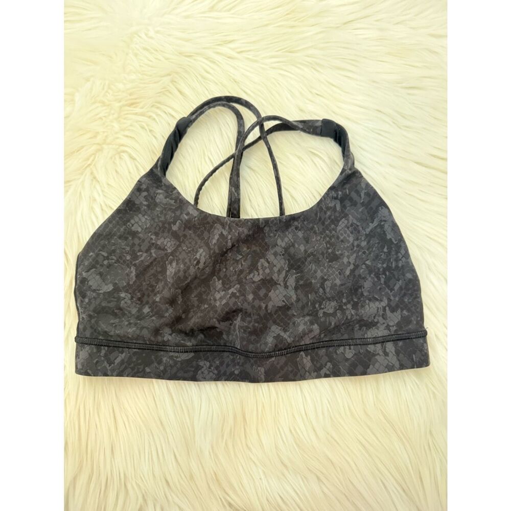 lululemon athletica Charcoal Snake-Print Strappy Sports Bralette - Size 8